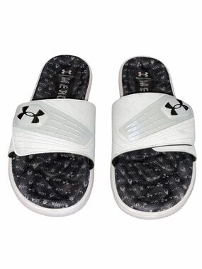 Under Armour Ignite Slides White Black Logo Men’s Size 13 Comfort Sandals